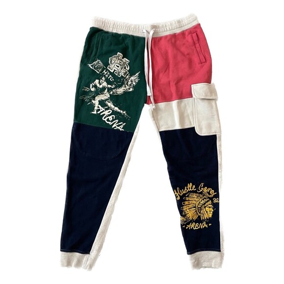 VTG Y2K Hustle Gang Mens Sweat Pants Size XL Rugby Color Block Rare - Picture 1 of 8
